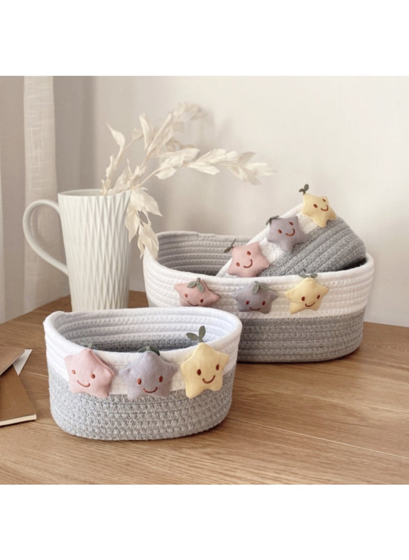 Arabest Chic Star-Shaped Woven Cotton Storage Basket - Perfect For Keys, Remote Controls & Sundries Organizer (Grey)  - Image 2