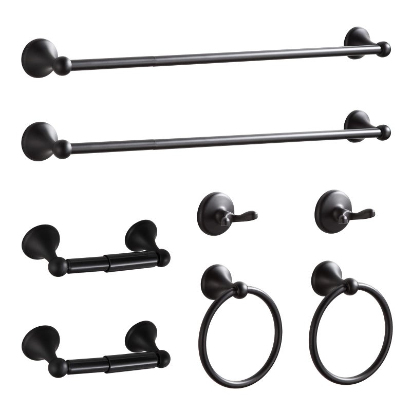 BGL Bathroom Hardware Set Matte Black Adjustable Expandable Bath Towel Bars Bathroom Accessory Set Towel Racks 8Pieces Wall Mount