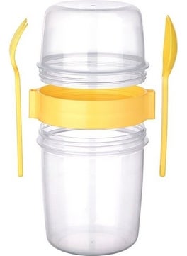 Devigo 1100 ml Double Chamber Muesli Oat Diet Snack Meal Carrying Storage Container with Fork and Spoon 