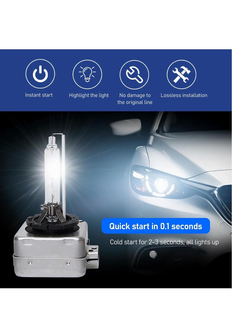 Loquat 2 Pcs Car HID Xenon Bulb, D1S 6000K High Beam Xenon Headlight Replacement Bulb, with Ring and Metal Base, Plug and Play, High Beam Low Beam Bulb Replacement, Universal for Cars - Image 5