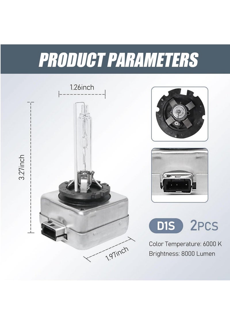 Loquat 2 Pcs Car HID Xenon Bulb, D1S 6000K High Beam Xenon Headlight Replacement Bulb, with Ring and Metal Base, Plug and Play, High Beam Low Beam Bulb Replacement, Universal for Cars - Image 2