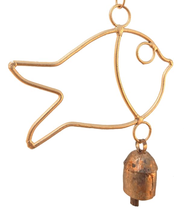 New Zummar House Handmade Fish Shape Chime with Copper Coated Kutch Metal BellsWind Chimes BellGold Color Chime and Brown Bells for Home DecorGarden Decor - Image 1