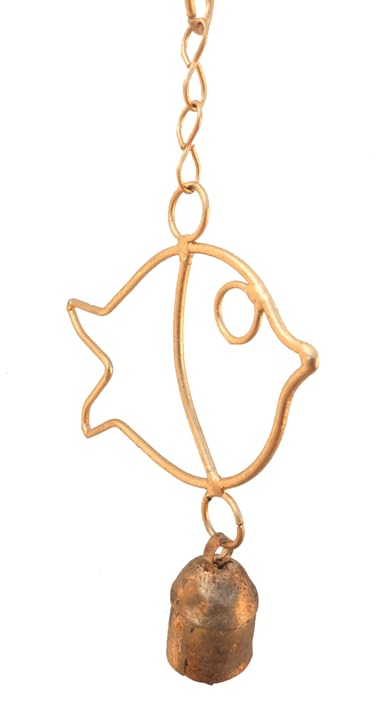 New Zummar House Handmade Fish Shape Chime with Copper Coated Kutch Metal BellsWind Chimes BellGold Color Chime and Brown Bells for Home DecorGarden Decor - Image 2