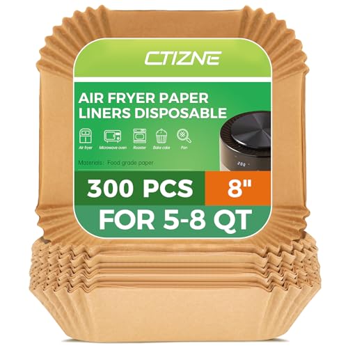 ctizne Air Fryer Liners Disposable - 300Pcs 8In Square Parchment Paper for Air Fryer Non-Stick Airfryer Basket Liners for Steamer Microwave Oven - Image 1