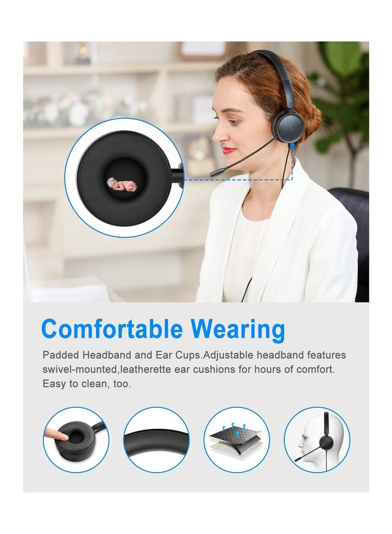 New Bee H360 USB Headsets with Microphone for PC Laptop, Wired Computer Headphones with 3.5mm Jack Noise Cancelling Mic & Audio Controls Comfortable Light Weight for Office, Call Center, Business, Skype - Image 4