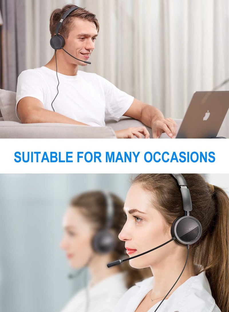 New Bee H360 USB Headsets with Microphone for PC Laptop, Wired Computer Headphones with 3.5mm Jack Noise Cancelling Mic & Audio Controls Comfortable Light Weight for Office, Call Center, Business, Skype - Image 2