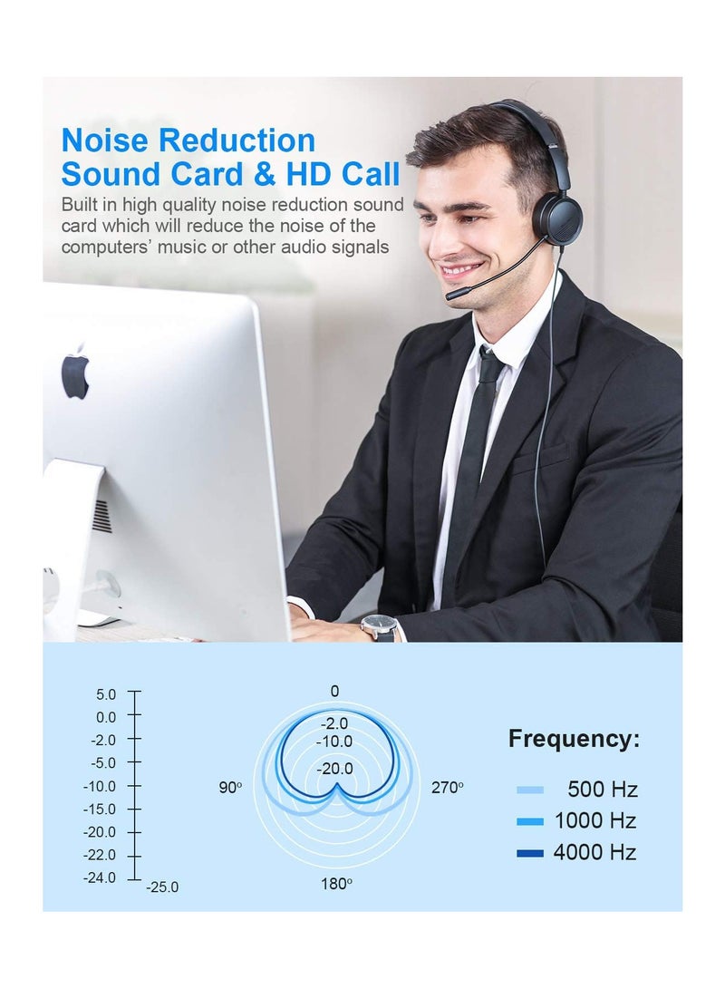 New Bee H360 USB Headsets with Microphone for PC Laptop, Wired Computer Headphones with 3.5mm Jack Noise Cancelling Mic & Audio Controls Comfortable Light Weight for Office, Call Center, Business, Skype - Image 3