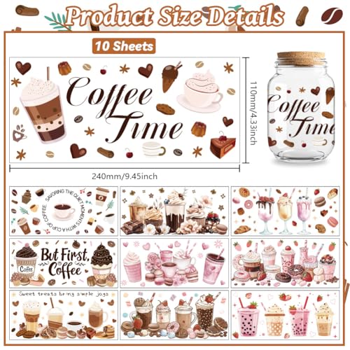 Peacoblue UV DTF Cup Wraps Transfer Stickers Drinks Pattern, 10 Sheets Waterproof Custom Vinyl Transfer Sticker 16oz Coffee Glass Cup Tumbler Bottle Mug Decals for Men Women - Image 2