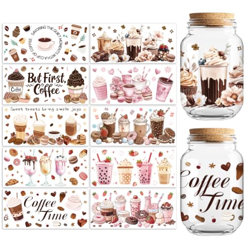 Peacoblue UV DTF Cup Wraps Transfer Stickers Drinks Pattern, 10 Sheets Waterproof Custom Vinyl Transfer Sticker 16oz Coffee Glass Cup Tumbler Bottle Mug Decals for Men Women - Image 1