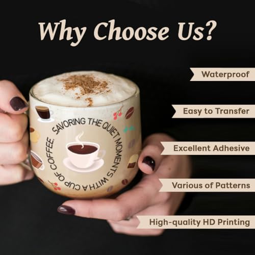 Peacoblue UV DTF Cup Wraps Transfer Stickers Drinks Pattern, 10 Sheets Waterproof Custom Vinyl Transfer Sticker 16oz Coffee Glass Cup Tumbler Bottle Mug Decals for Men Women - Image 3