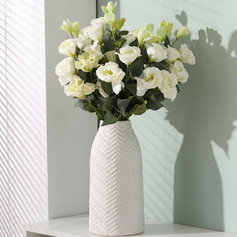 hjn White Vase -Flower Vase for Decor White Ceramic Vase for Table  Boho Vase for Decor Accents/Living Room/Bookshelf/Mantel/- White Texture(Medium - Image 1