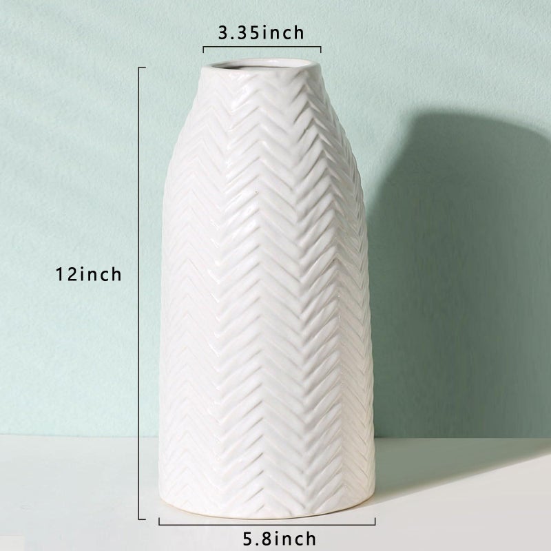 hjn White Vase -Flower Vase for Decor White Ceramic Vase for Table  Boho Vase for Decor Accents/Living Room/Bookshelf/Mantel/- White Texture(Medium - Image 3