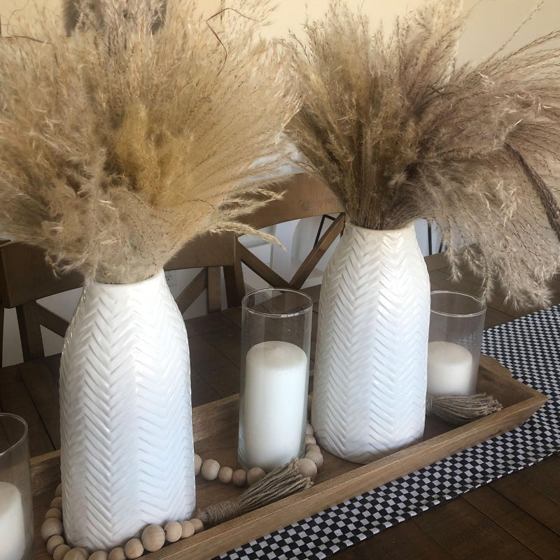 hjn White Vase -Flower Vase for Decor White Ceramic Vase for Table  Boho Vase for Decor Accents/Living Room/Bookshelf/Mantel/- White Texture(Medium - Image 5