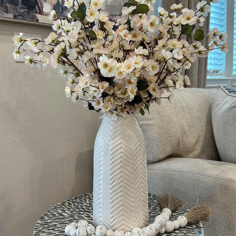 hjn White Vase -Flower Vase for Decor White Ceramic Vase for Table  Boho Vase for Decor Accents/Living Room/Bookshelf/Mantel/- White Texture(Medium - Image 2