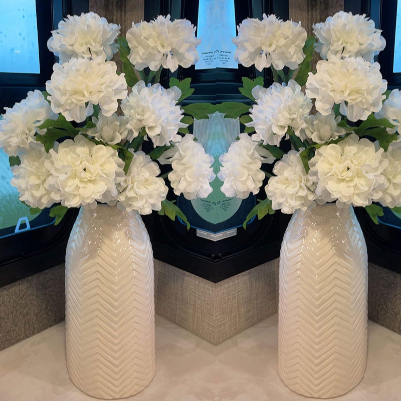 hjn White Vase -Flower Vase for Decor White Ceramic Vase for Table  Boho Vase for Decor Accents/Living Room/Bookshelf/Mantel/- White Texture(Medium - Image 4