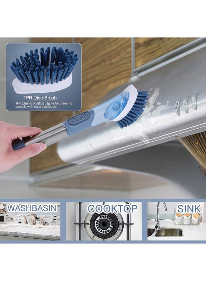 Soap Dispensing Dish Brush, Washing Up Brushes with Long Handle & 3pcs Replacement Heads, Kitchen Brush for Pans Pots Sink - Image 5