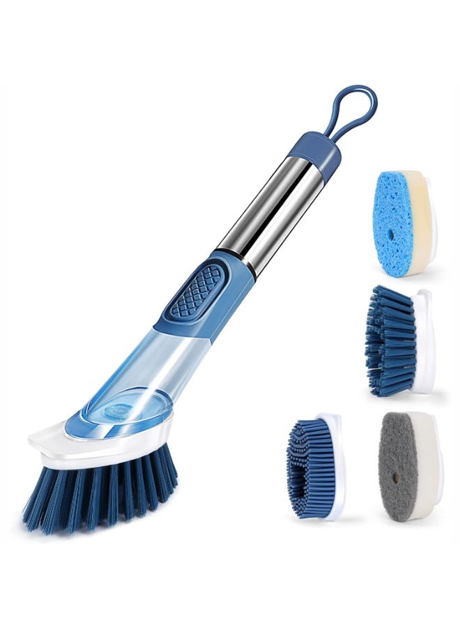 Soap Dispensing Dish Brush, Washing Up Brushes with Long Handle & 3pcs Replacement Heads, Kitchen Brush for Pans Pots Sink - Image 1
