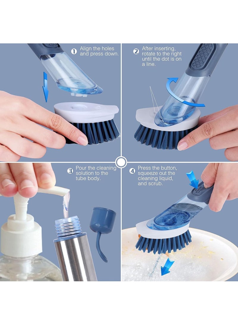 Soap Dispensing Dish Brush, Washing Up Brushes with Long Handle & 3pcs Replacement Heads, Kitchen Brush for Pans Pots Sink - Image 4