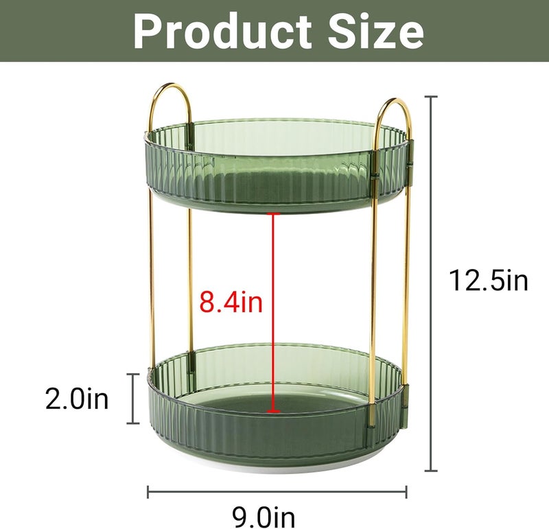 Asayuee Luxury Modern 360° Rotating Makeup Organizer, 2 Tier Large Capacity, Green - Image 2