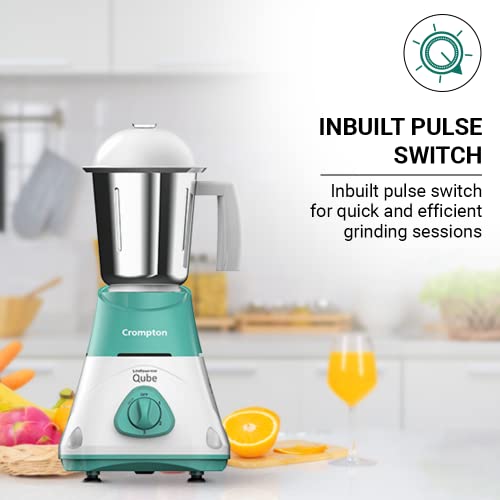 CROMPTON QUBE 3J 750W POWERTRON MOTOR MIXER GRINDER MOTOR VENT-X TECHNOLOGY (3 STAINLESS STEEL JARS, SEAGREEN & WHITE) - Image 5
