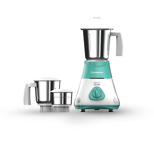 CROMPTON QUBE 3J 750W POWERTRON MOTOR MIXER GRINDER MOTOR VENT-X TECHNOLOGY (3 STAINLESS STEEL JARS, SEAGREEN & WHITE) - Image 1