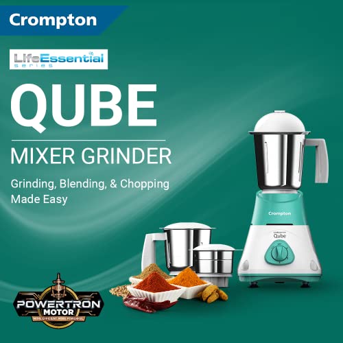 CROMPTON QUBE 3J 750W POWERTRON MOTOR MIXER GRINDER MOTOR VENT-X TECHNOLOGY (3 STAINLESS STEEL JARS, SEAGREEN & WHITE) - Image 2