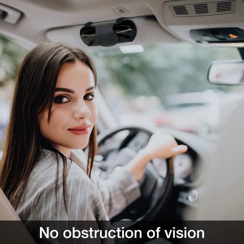KINIVA Sunglasses Holder for Car Visor PU Leather Glasses Case with Clips for Car Visor Automotive Interior Visor Accessories Apply to All Car Models (Black) - Image 2