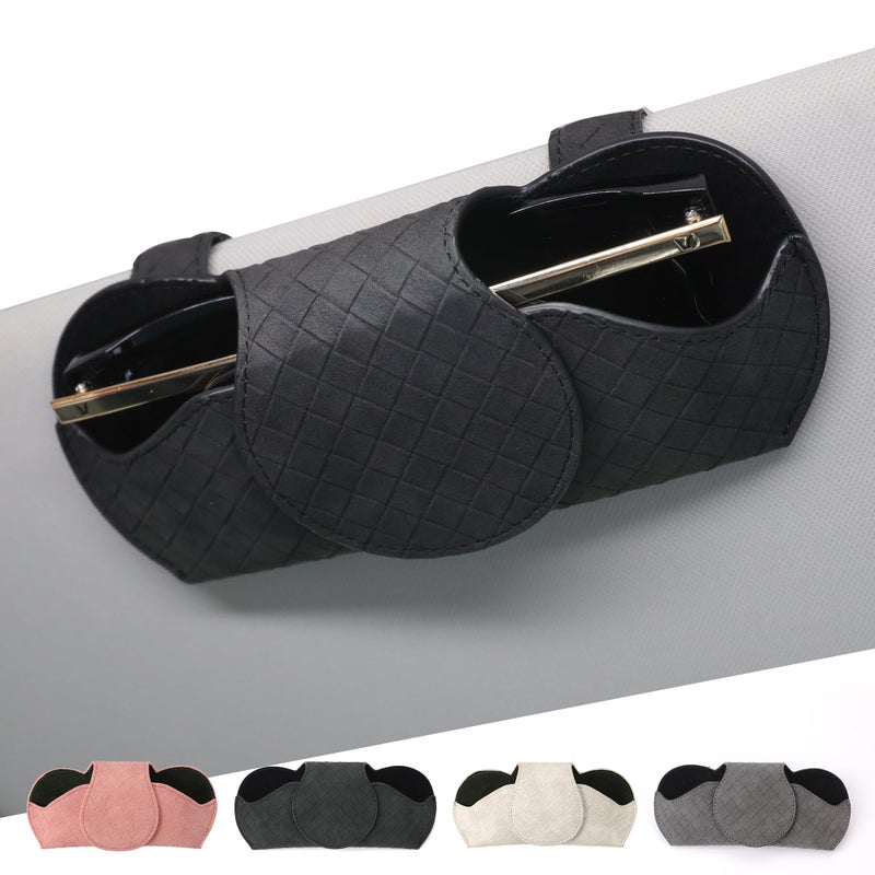 KINIVA Sunglasses Holder for Car Visor PU Leather Glasses Case with Clips for Car Visor Automotive Interior Visor Accessories Apply to All Car Models (Black) - Image 1