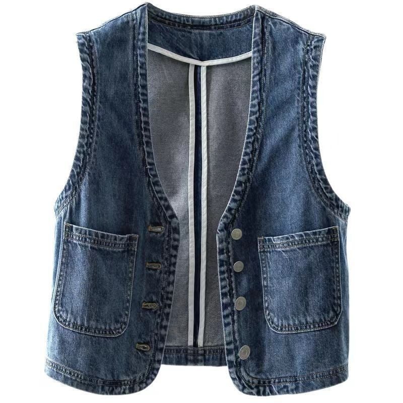 Denim Vest Style Versatile Slim Outer Wear Trendy Vest Top Jacket - Image 1
