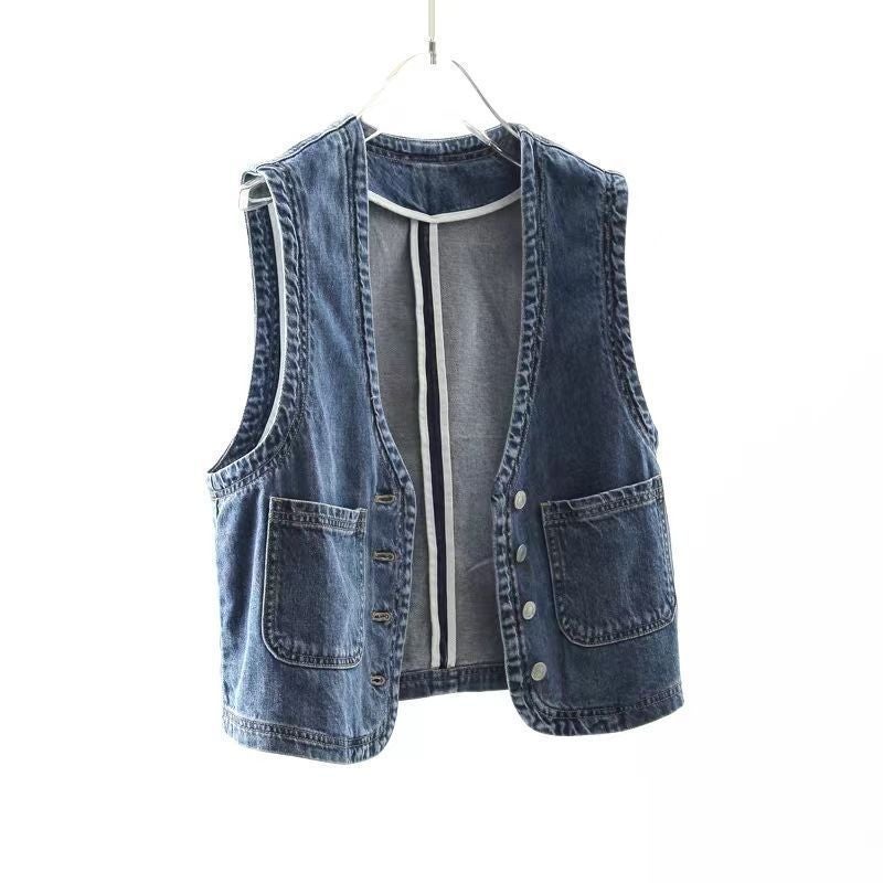 Denim Vest Style Versatile Slim Outer Wear Trendy Vest Top Jacket - Image 5