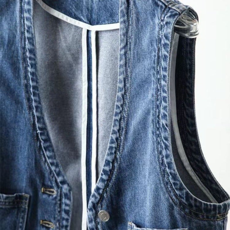 Denim Vest Style Versatile Slim Outer Wear Trendy Vest Top Jacket - Image 3