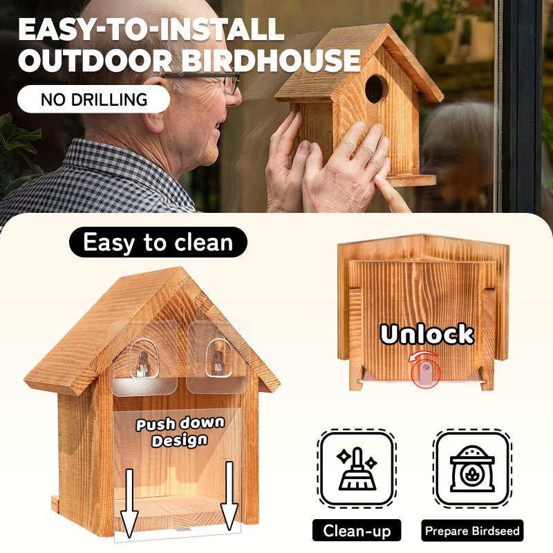 ANSTEEP Window Bird Houses for Outside with 2 Powerful Hooks, Clear Window Bird House for Viewing Inside, Hanging Wooden Birdhouses to Paint for Outdoors, Bird Nesting Box for Bluebird Finch Chickadee - Image 5