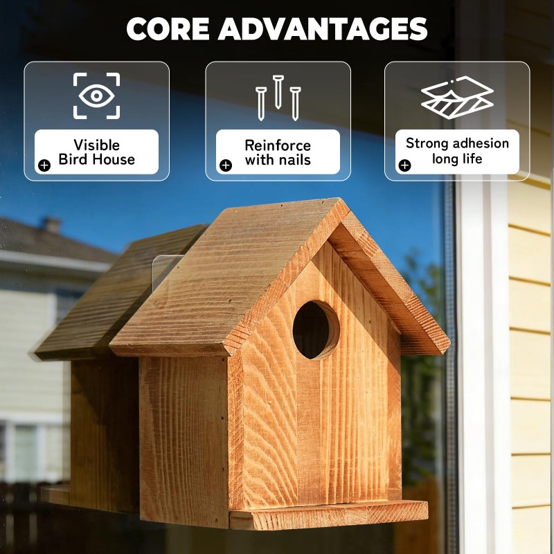 ANSTEEP Window Bird Houses for Outside with 2 Powerful Hooks, Clear Window Bird House for Viewing Inside, Hanging Wooden Birdhouses to Paint for Outdoors, Bird Nesting Box for Bluebird Finch Chickadee - Image 4
