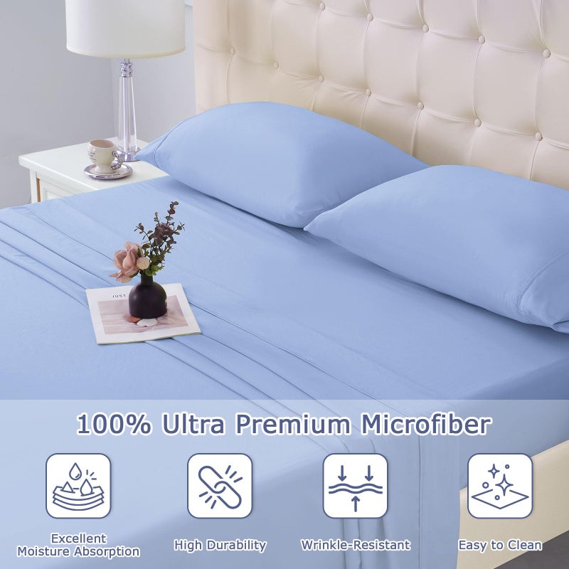 Homilay King Size Bed Sheet Set - 4 Piece Soft Microfiber Sheets with Deep Pockets  Cooling Technology  and Wrinkle-Free Pillowcase. Hotel-Quality  Durable Bedding  Chambray Blue - Image 3