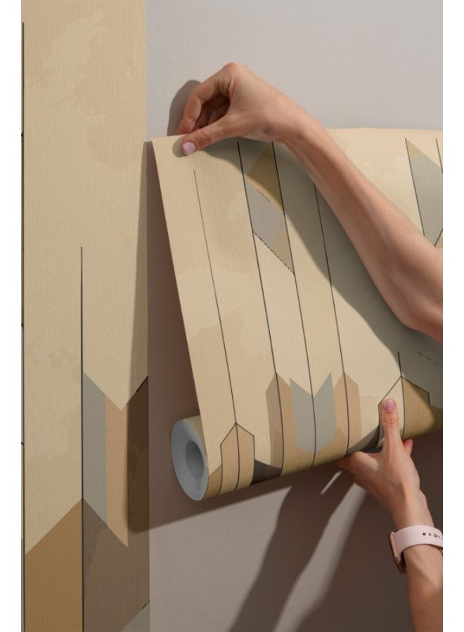 Home Gallery A Background Wall Composed Of Geometric Patterns Of Lines  Fabric Wallpaper Covers An Area ​​Up To 4.2Mx3M With Adhesive  And Smoothing Tool - Image 4