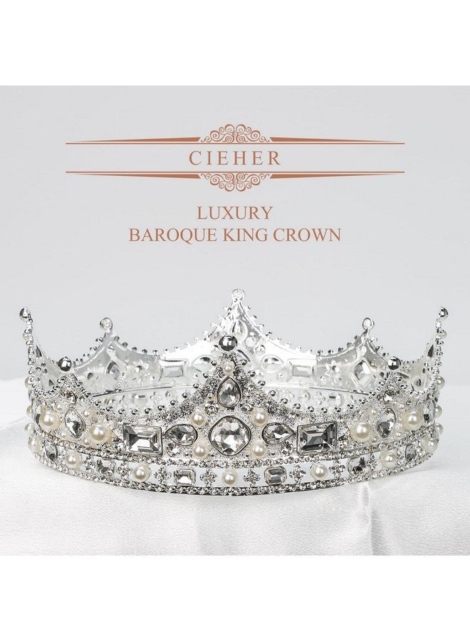 CIEHER King Crown, CIEHER King Crowns for Men Crystal Vintage Baroque Crown Prom King Crown Tiara Evil Crown Luxury Rhinestone Silver Crown for Birthday Prom Halloween Cosplay Party Birthday Crowns for Men - Image 4