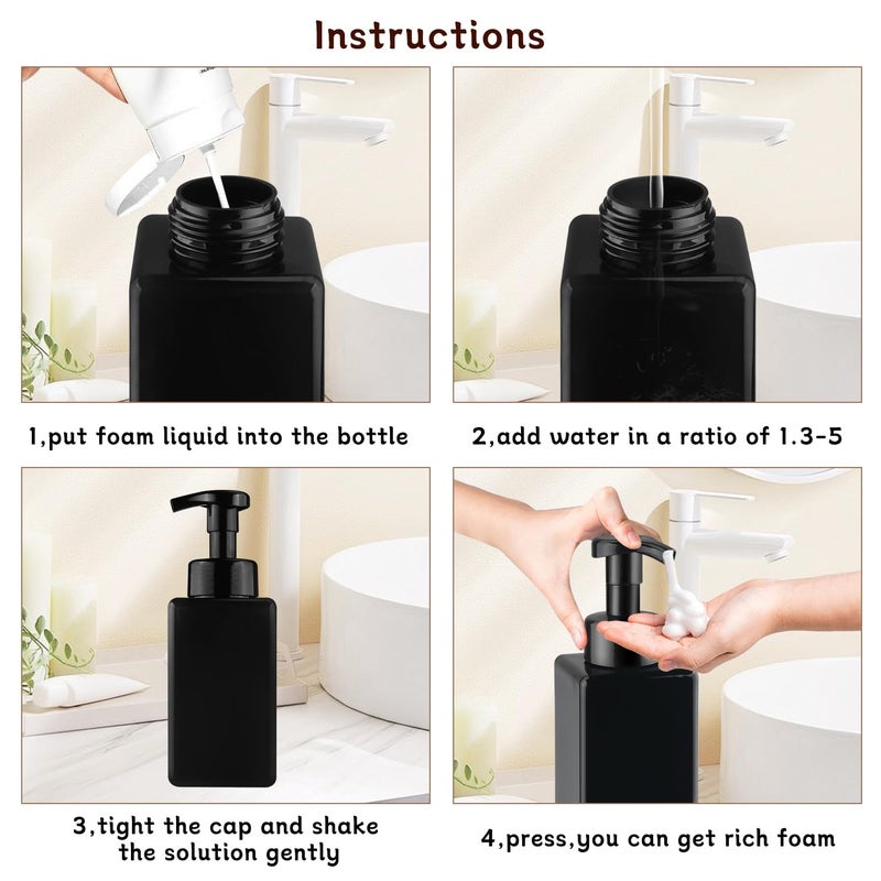 ConStore 3 Pack Foaming Soap Dispenser Empty Plastic Foam Pump Bottle Refillable Foam Soap Bottle Dispenser for Shampoo Liquid Soap Face Wash (Black, 450ml/15oz) - Image 4