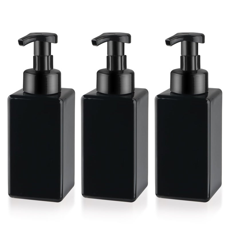ConStore 3 Pack Foaming Soap Dispenser Empty Plastic Foam Pump Bottle Refillable Foam Soap Bottle Dispenser for Shampoo Liquid Soap Face Wash (Black, 450ml/15oz) - Image 1