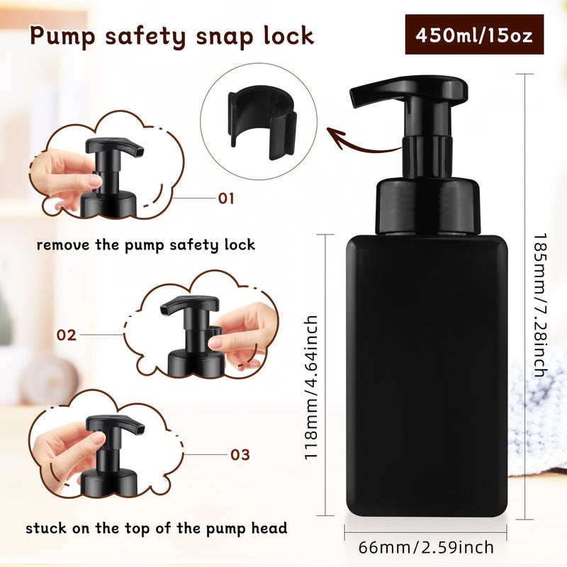 ConStore 3 Pack Foaming Soap Dispenser Empty Plastic Foam Pump Bottle Refillable Foam Soap Bottle Dispenser for Shampoo Liquid Soap Face Wash (Black, 450ml/15oz) - Image 3