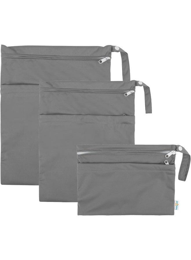 babygoal Wet Dry Bags for Baby Cloth Diapers, Washable Travel Bags, Beach, Pool, Gym Bag for Swimsuits & Wet Clothes with Two Zippered Pockets 3 Pack(S,M,L), 3SML01 - Image 2
