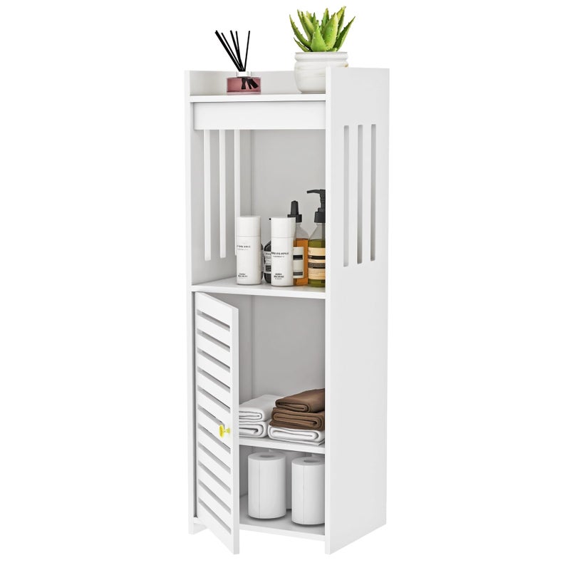 POBOMULI Narrow Bathroom Storage Cabinet, 5-Tier Slim Bathroom Organizers with Door and Open Shelf for Toilet Bathroom Small Spaces (7.9" D x 9.8" W x 31.5" H) - Image 1