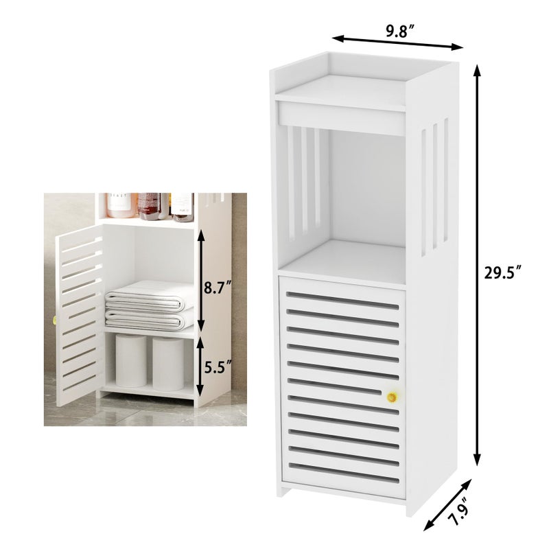 POBOMULI Narrow Bathroom Storage Cabinet, 5-Tier Slim Bathroom Organizers with Door and Open Shelf for Toilet Bathroom Small Spaces (7.9" D x 9.8" W x 31.5" H) - Image 3