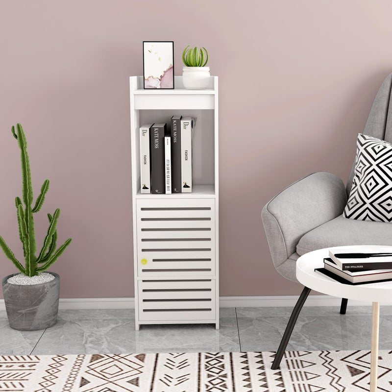 POBOMULI Narrow Bathroom Storage Cabinet, 5-Tier Slim Bathroom Organizers with Door and Open Shelf for Toilet Bathroom Small Spaces (7.9" D x 9.8" W x 31.5" H) - Image 4