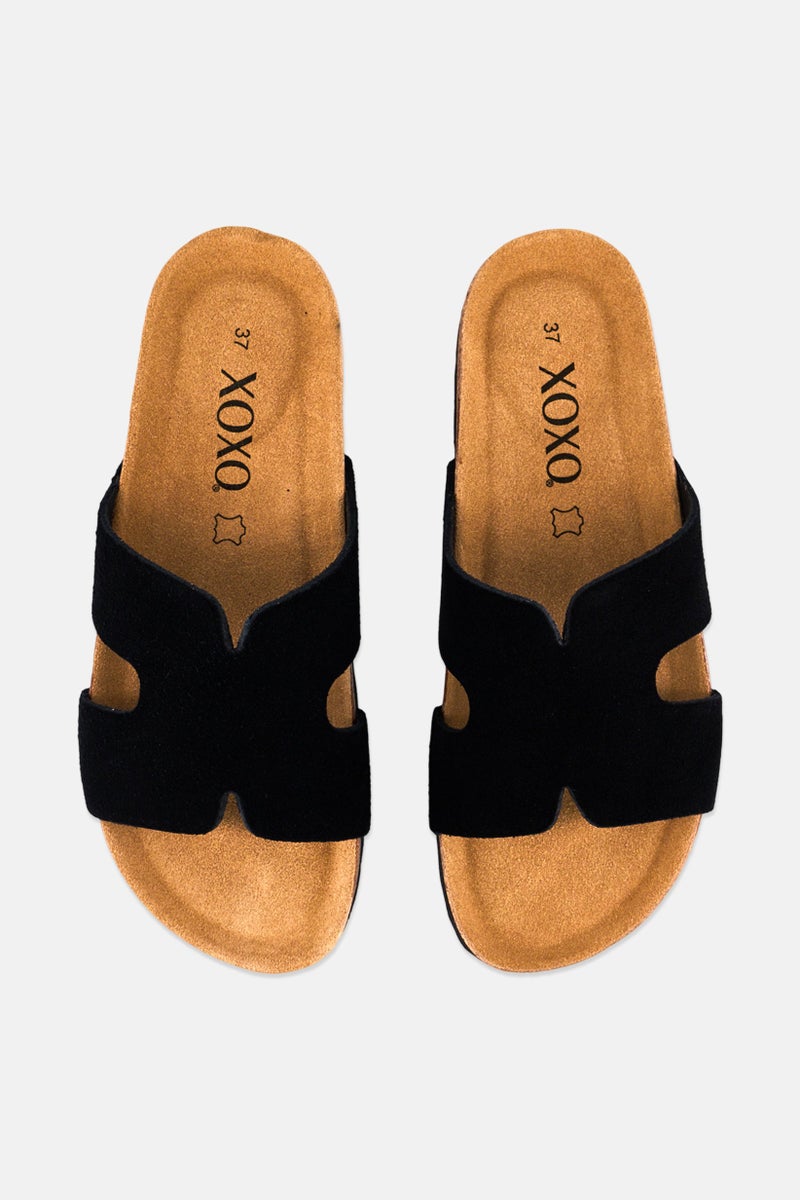 XOXO Women Slip On Cork Slippers, Black  - Image 3