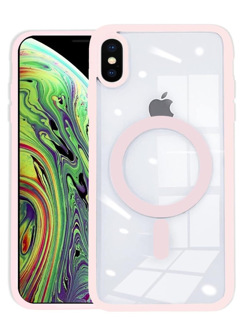For Apple iPhone Xs Max Transparent Hard Back Case with Colored Tpu Frame, Mag-safe For Wireless Charging And High Protector Compatible With Apple iPhone Xs Max (6.5'')(Clear&Cream Pink)  - Image 1