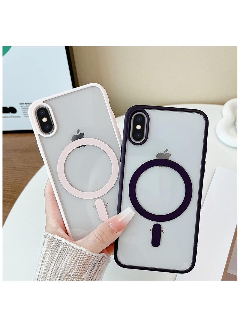 For Apple iPhone Xs Max Transparent Hard Back Case with Colored Tpu Frame, Mag-safe For Wireless Charging And High Protector Compatible With Apple iPhone Xs Max (6.5'')(Clear&Cream Pink)  - Image 3