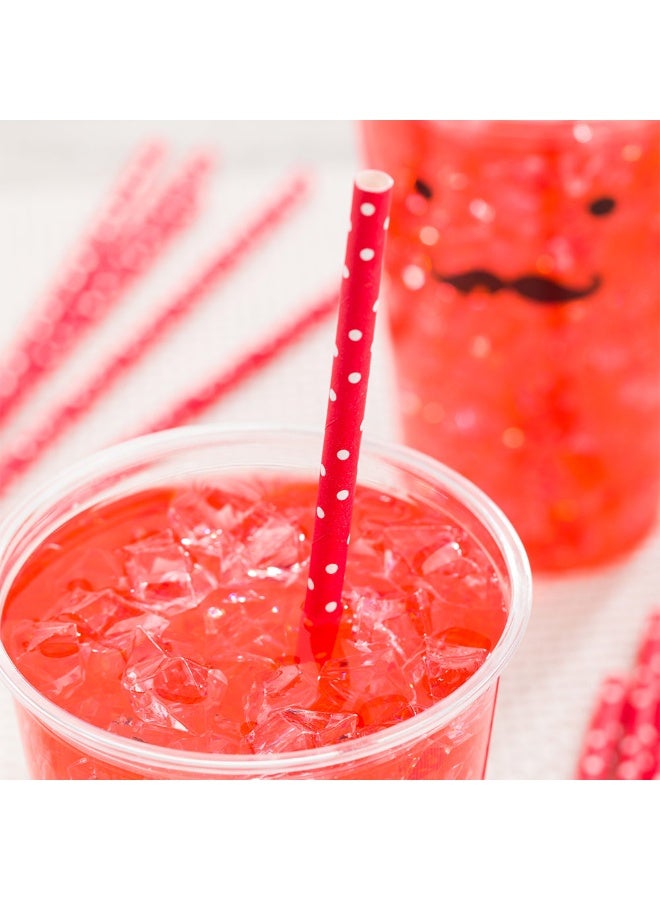Restaurantware 7.8 Inch Paper Straws For Drinking, 100 Sturdy Eco-Friendly Paper Straws - Premium Polka Dots, Red Paper Durable Paper Straws, Vibrant Colors, For Cold Drinks - Image 3