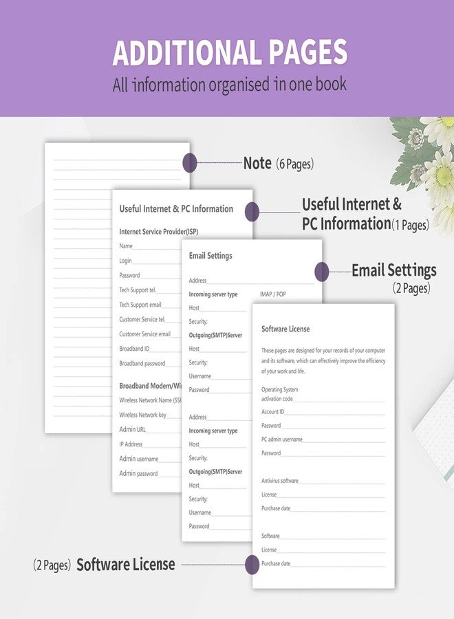 Blugool Password Book with Alphabetical Tabs, Hardcover Password Keeper, Password Notebook Organizer for Computer and Internet Address Website Login, Gifts for Home and Office, 5.3''x 7.7''- Purple - Image 5