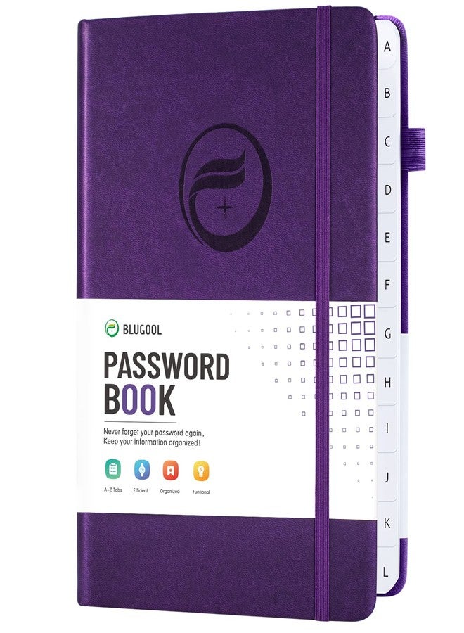 Blugool Password Book with Alphabetical Tabs, Hardcover Password Keeper, Password Notebook Organizer for Computer and Internet Address Website Login, Gifts for Home and Office, 5.3''x 7.7''- Purple - Image 1