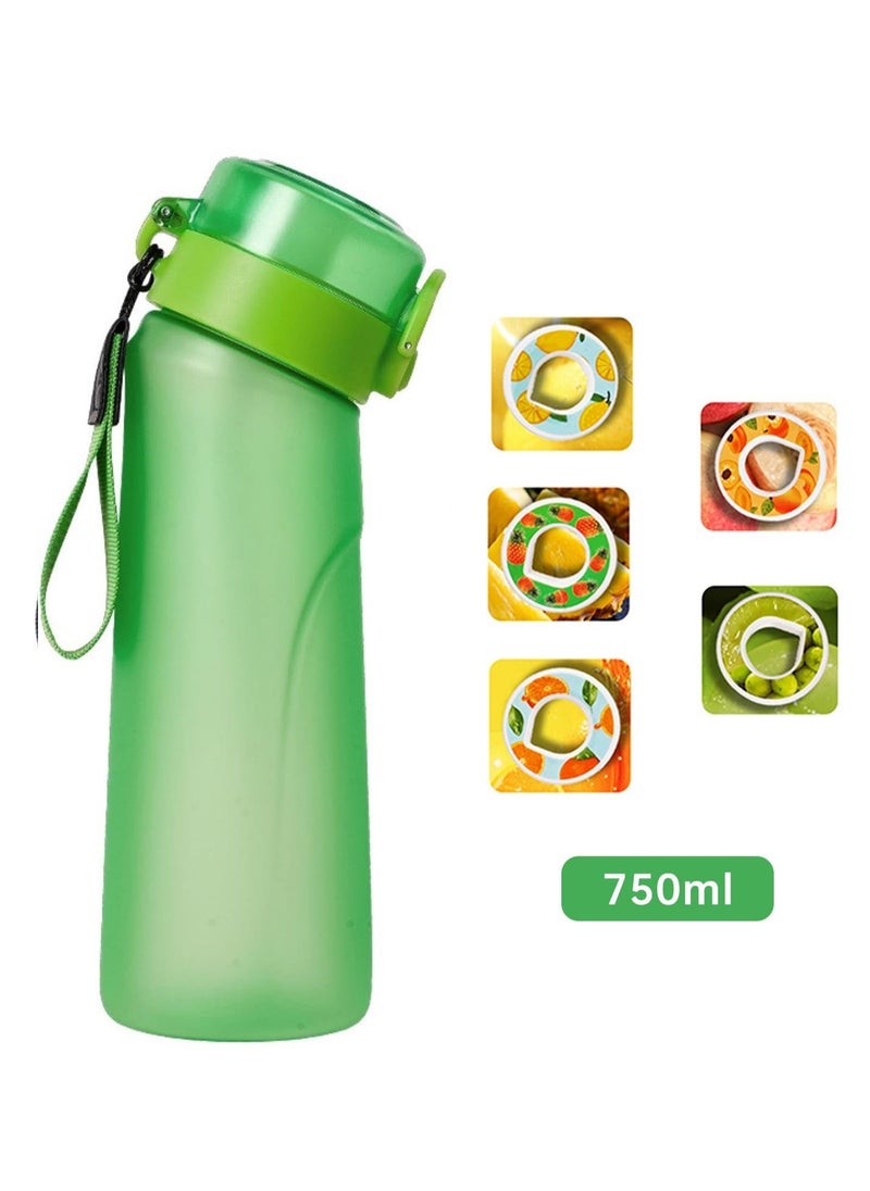 Generic - A1r Up Bottle with 5 Pieces Flavoured Pods, 750ml Air Water Bottle, Scent Up Water Cup Suitable for Outdoor/Sports/Fitness/Fashion, 0 Sugar, 0 Calorie (Green) - Image 1